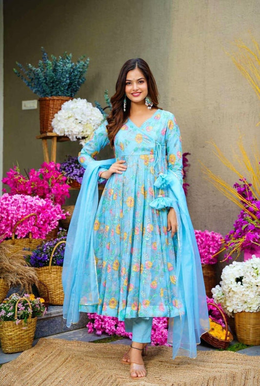 Ready to Wear Sky Blue Anarkali Suit Set - Femenica