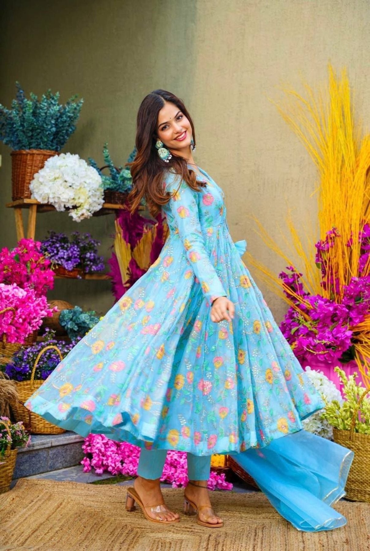 Ready to Wear Sky Blue Anarkali Suit Set - Femenica