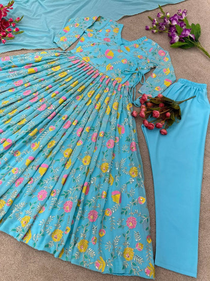 Ready to Wear Sky Blue Anarkali Suit Set - Femenica