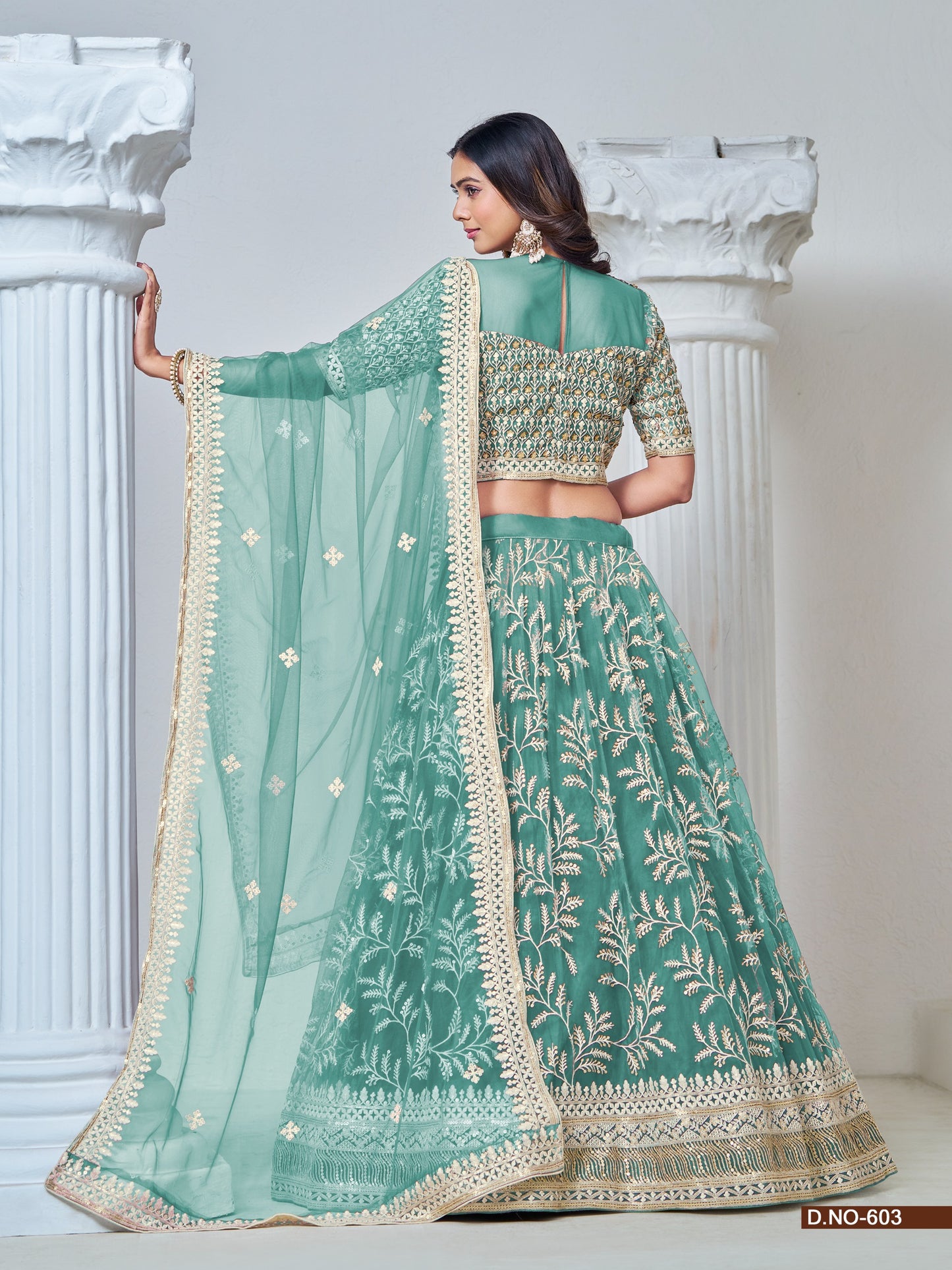 Elegant Net Party Wear Lehenga with Intricate Thread & Sequence Work - Femenica