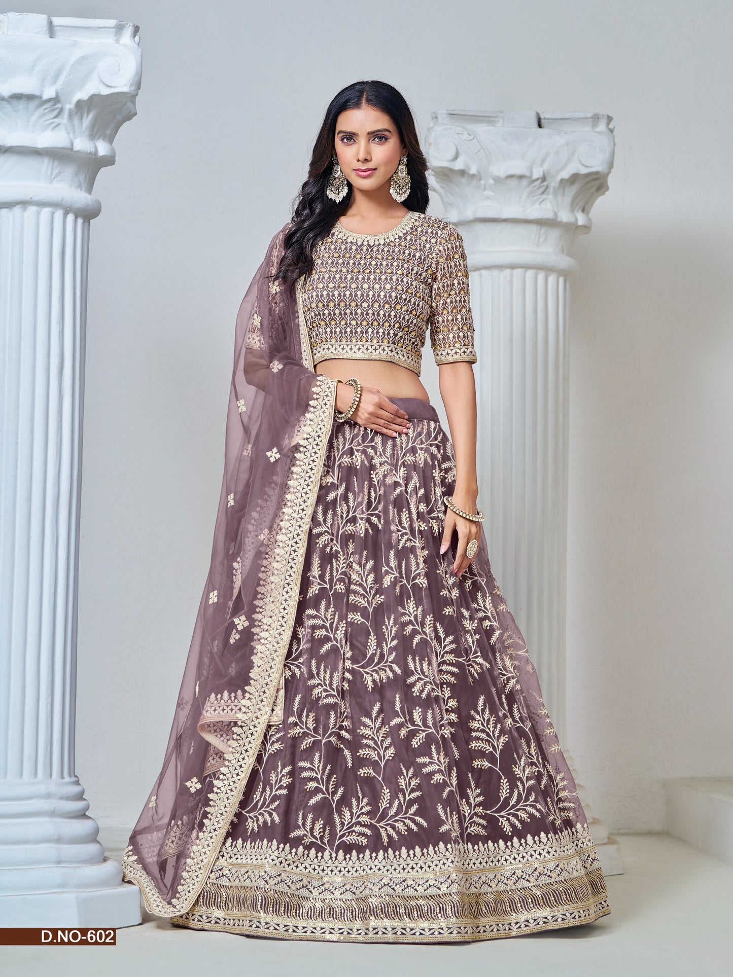 Elegant Net Party Wear Lehenga with Intricate Thread & Sequence Work - Femenica