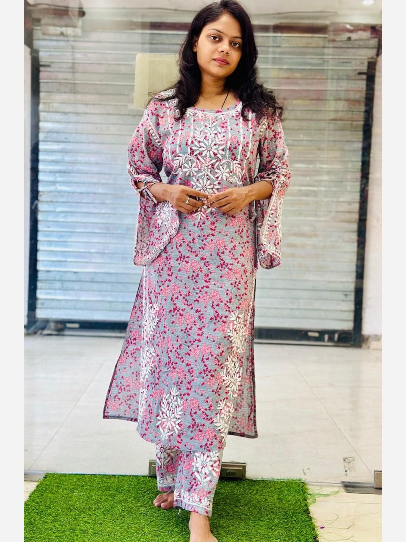 Printed MulMul Chikankari Kurti And Plazzo - Femenica