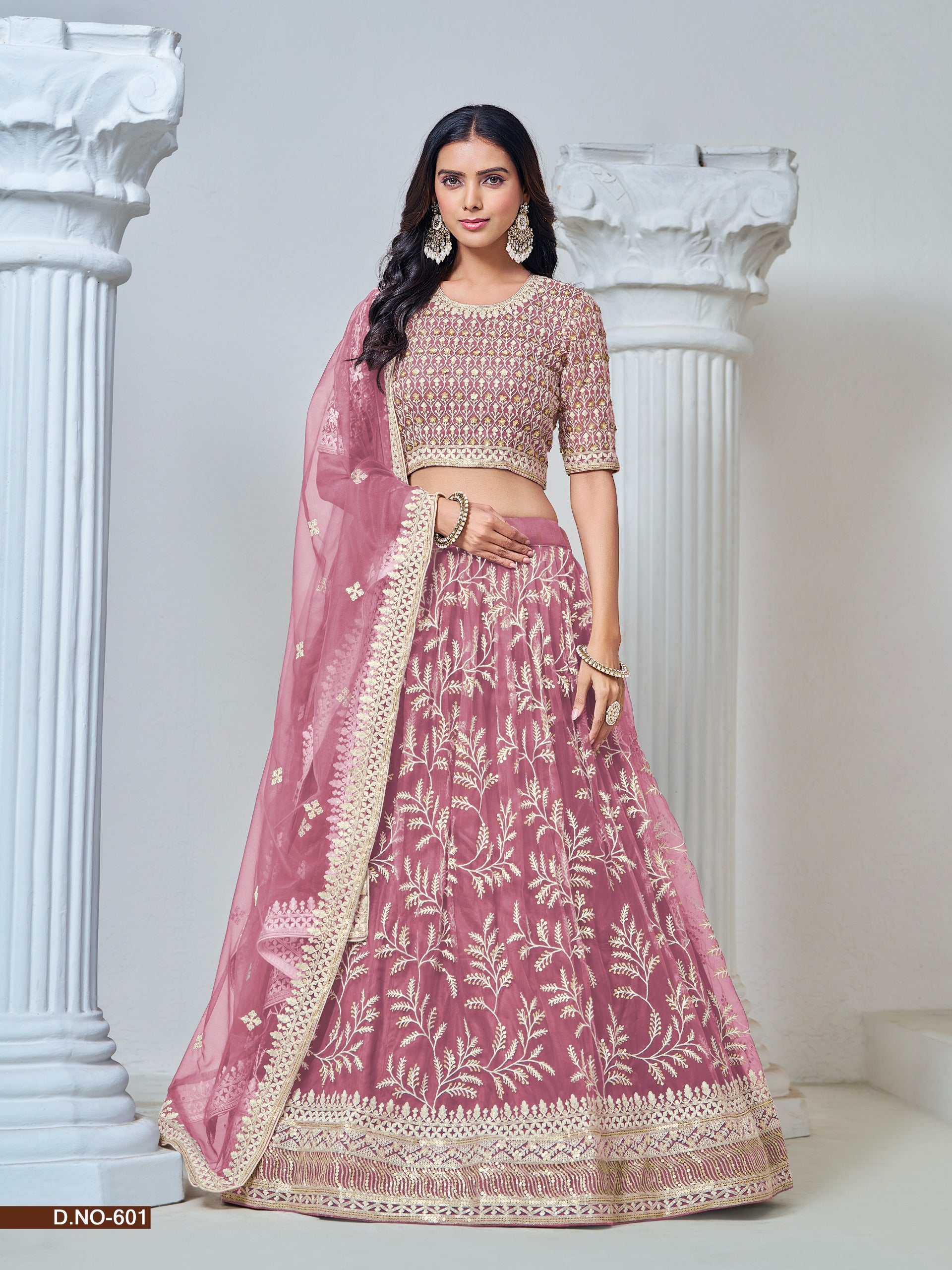 Elegant Net Party Wear Lehenga with Intricate Thread & Sequence Work - Femenica