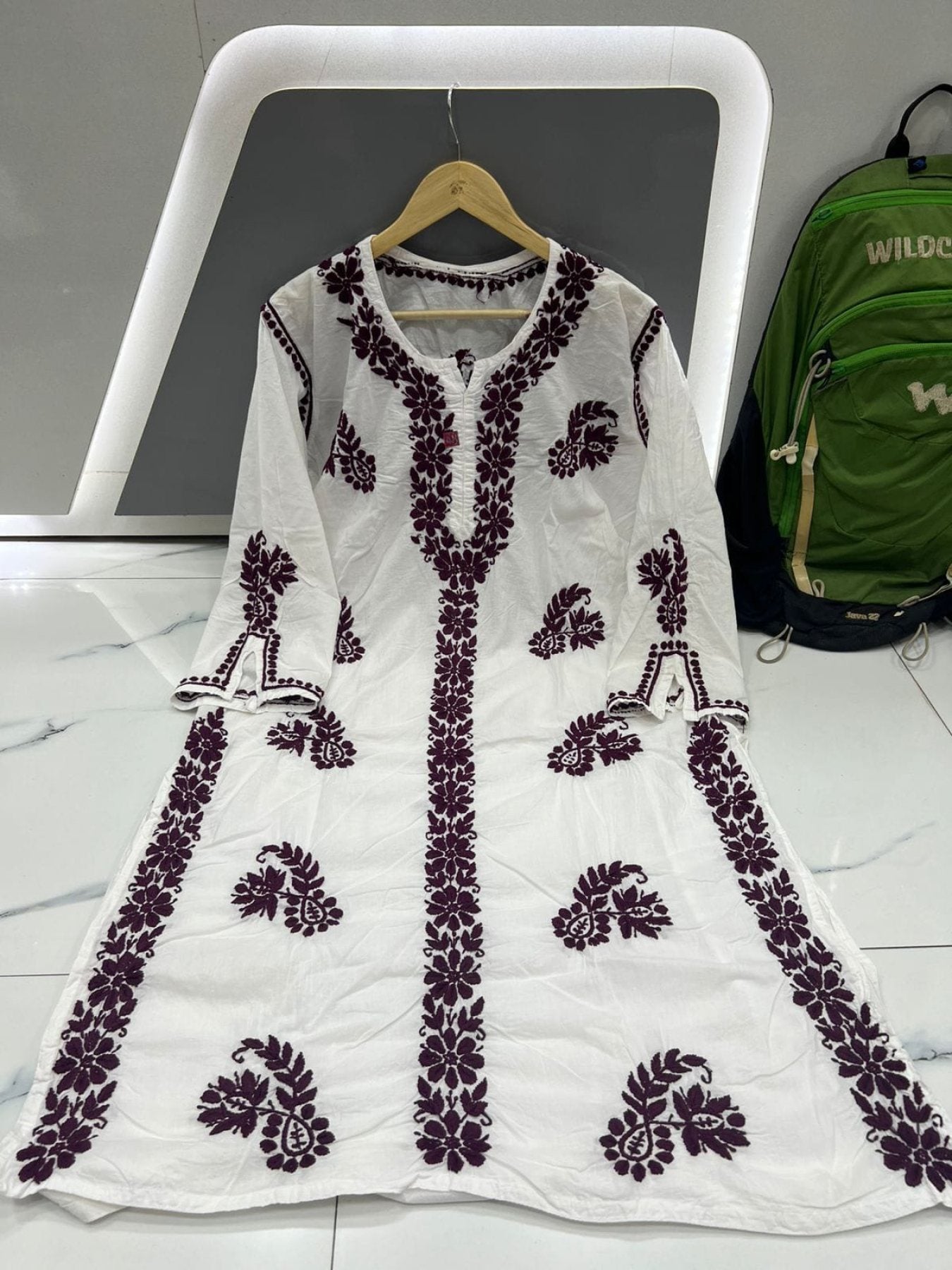 Femenica Lucknowi Handmade Chikankari Kurti with Elegant Contrast Thread Embroidery - Femenica