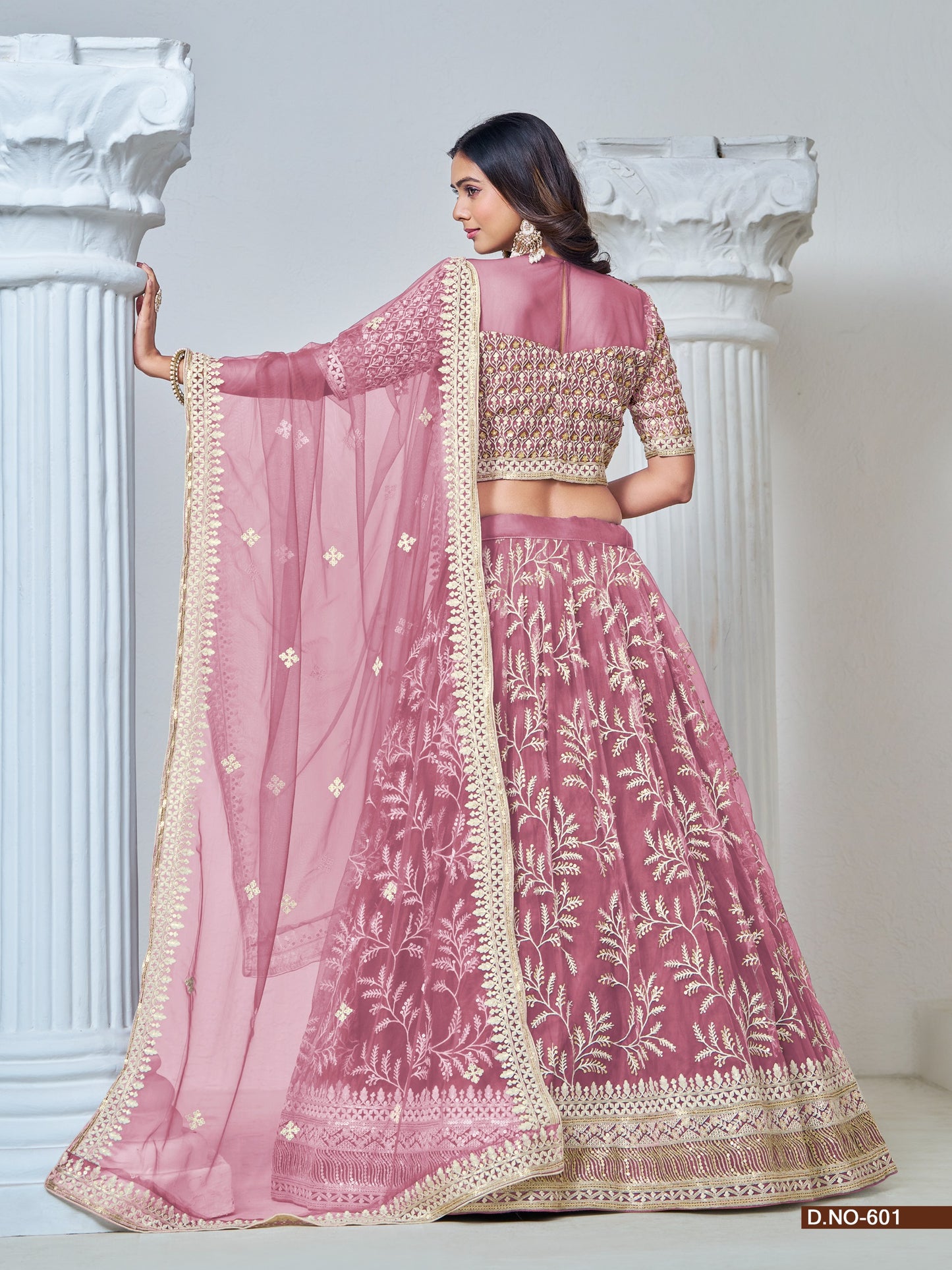 Elegant Net Party Wear Lehenga with Intricate Thread & Sequence Work - Femenica