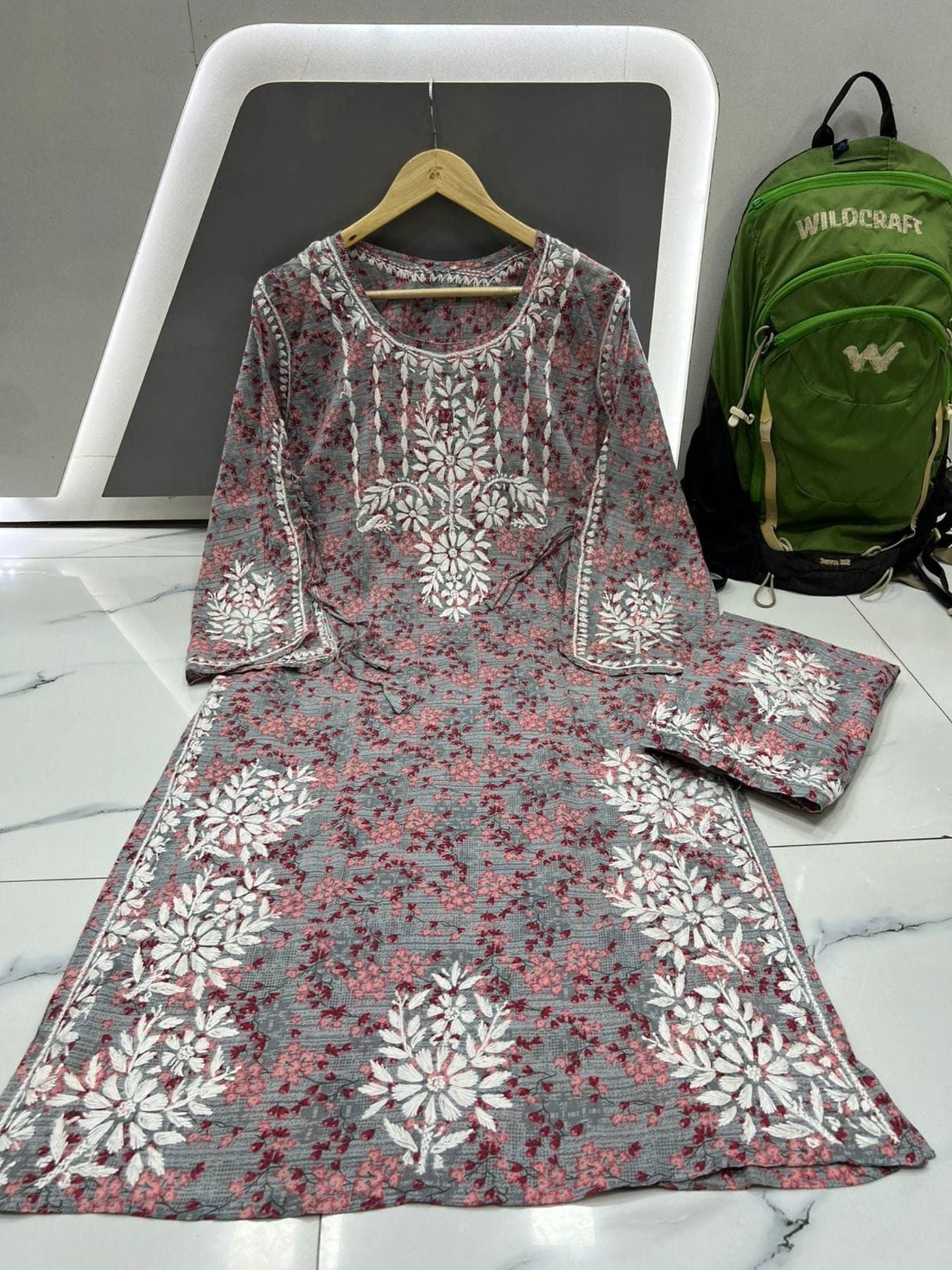 Printed MulMul Chikankari Kurti And Plazzo - Femenica