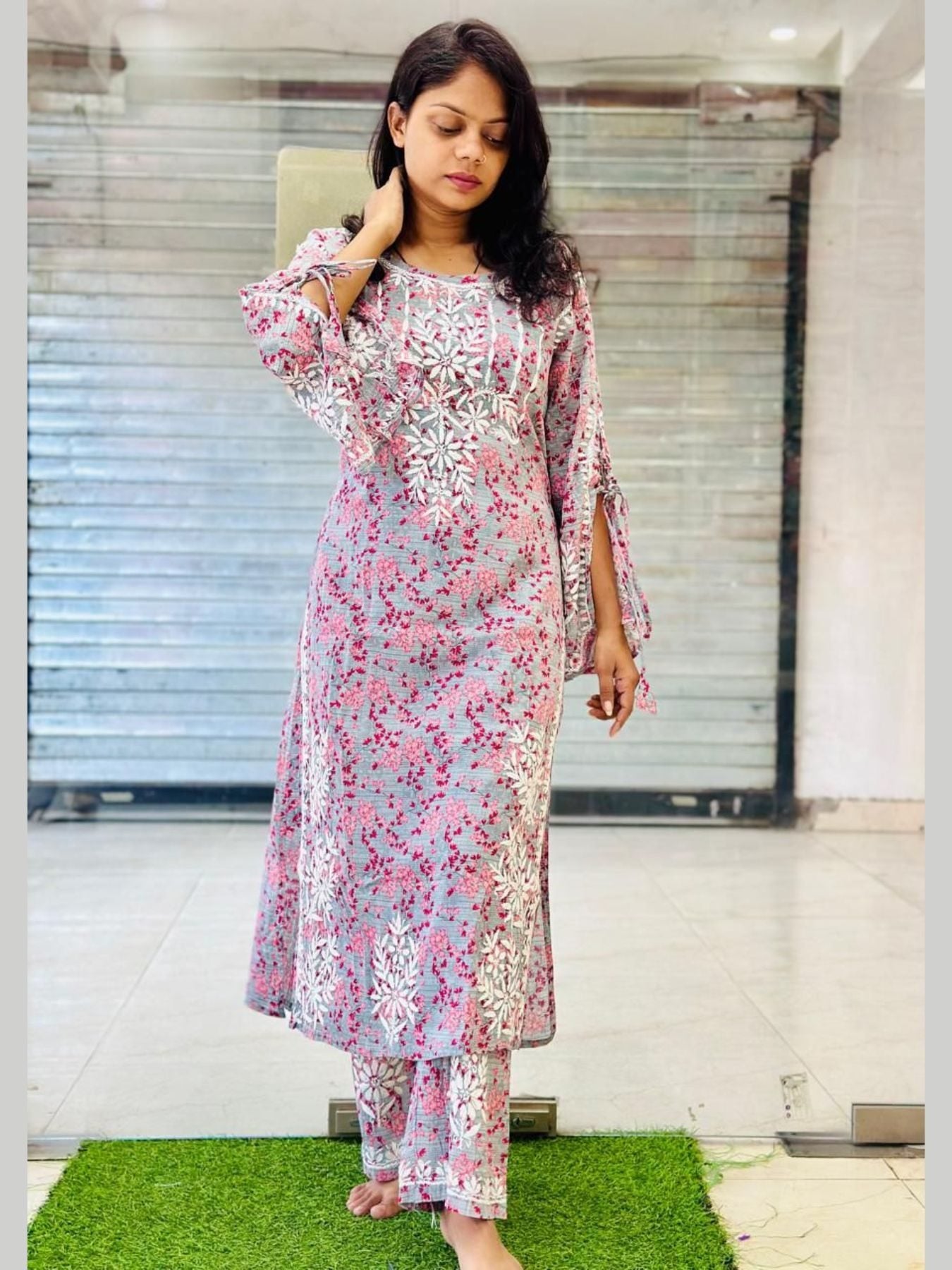 Printed MulMul Chikankari Kurti And Plazzo - Femenica