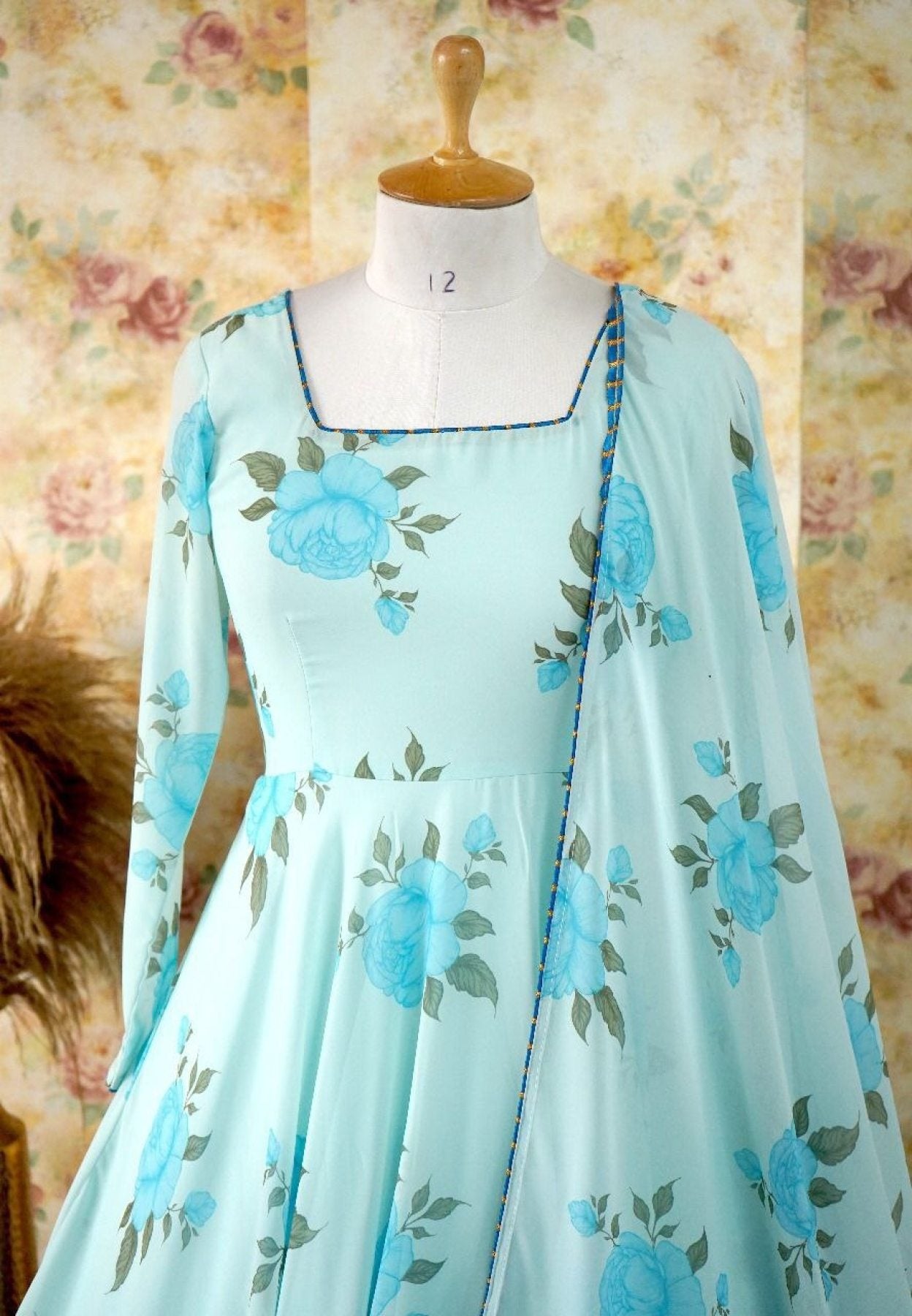 Sky Blue Pretty Floral Gown For Women - Femenica