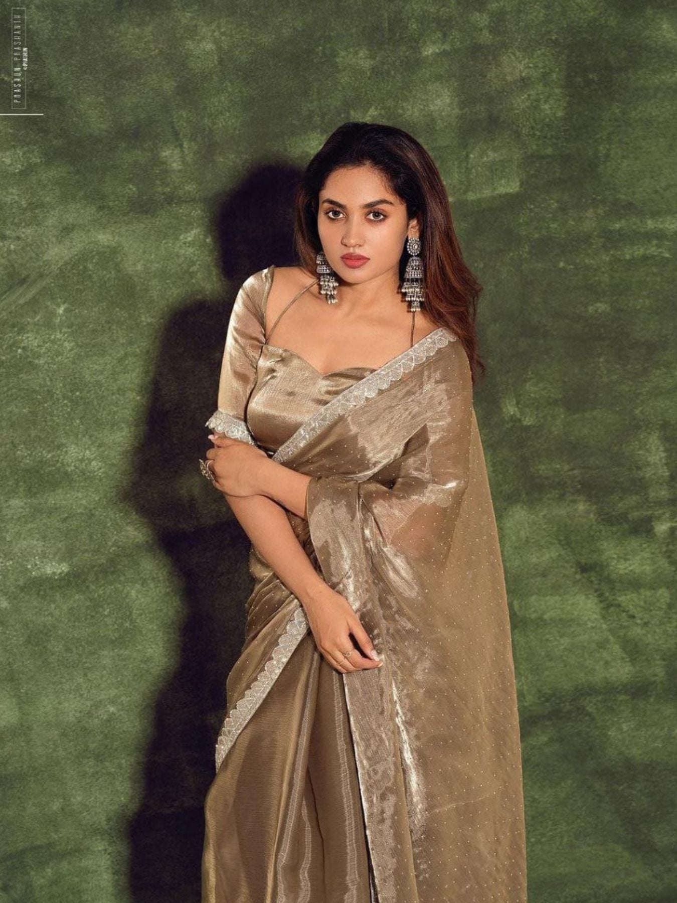 Soft Burberry Jimmy Chuu Saree With HandWork Lace Border - Femenica