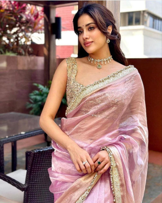 Soft Jimmy Chuu With Lace Border Saree - Femenica