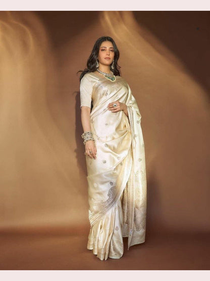 Shruti Hasan Inspired Litchi Silk Saree With Jacquard Work - Femenica