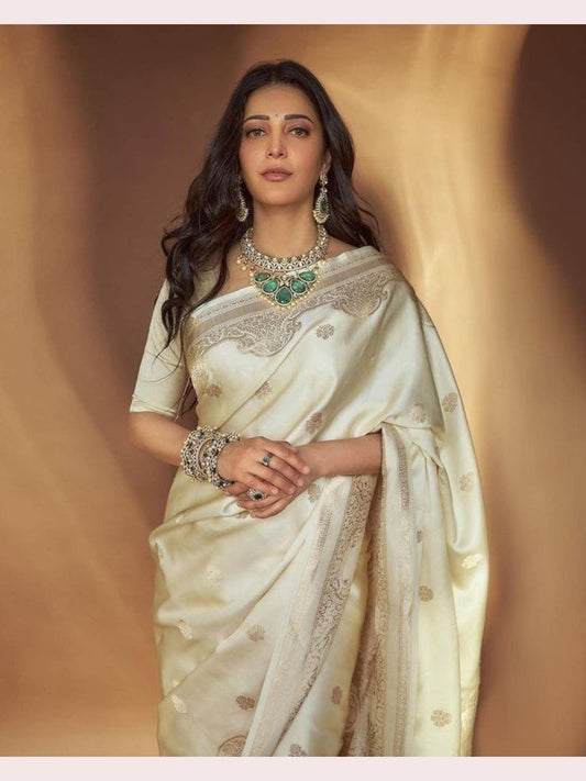 Shruti Hasan Inspired Litchi Silk Saree With Jacquard Work - Femenica