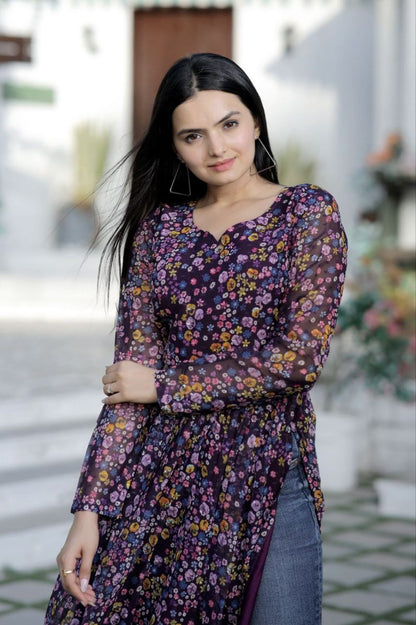 Stylish Butti With Floral Digital Printed Kurti - Femenica