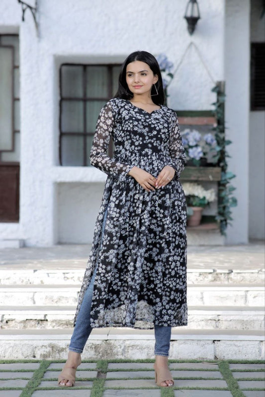 Stylish Butti With Floral Digital Printed Kurti - Femenica