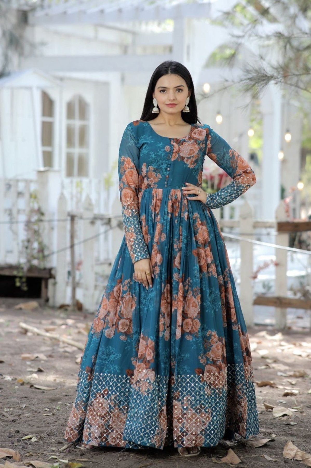 Stylish Georgette Gown With Sequence Embroidery Work - Femenica