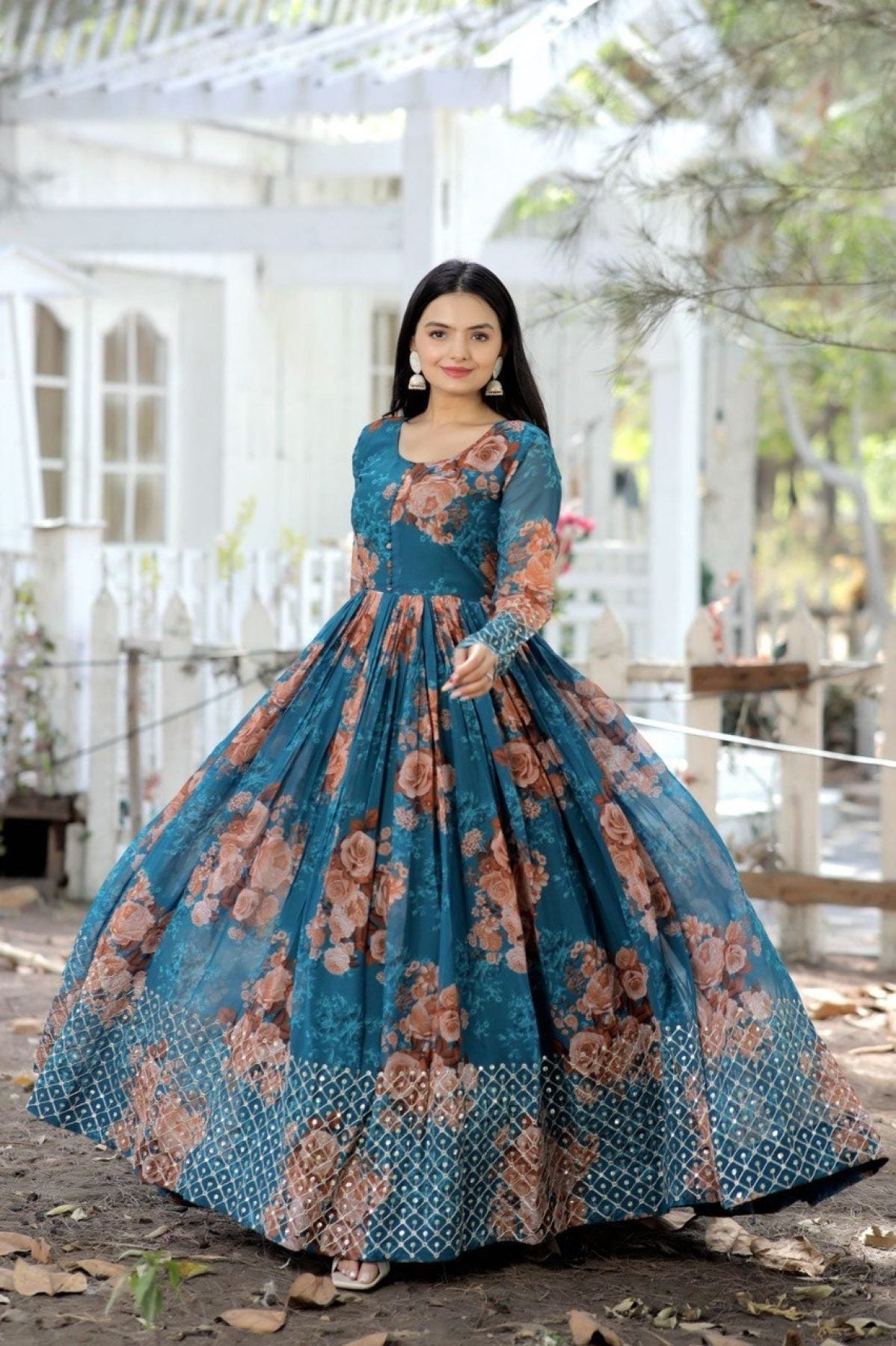 Stylish Georgette Gown With Sequence Embroidery Work - Femenica