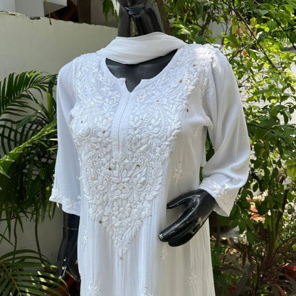 Femenica White Chikankari Embroidery Kurti Set | Timeless Elegance in Ethnic Wear - Femenica