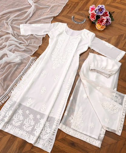 Femenica White Chikankari Embroidery Kurti Set | Timeless Elegance in Ethnic Wear - Femenica