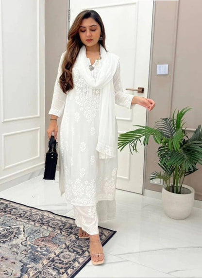 Femenica White Chikankari Embroidery Kurti Set | Timeless Elegance in Ethnic Wear - Femenica