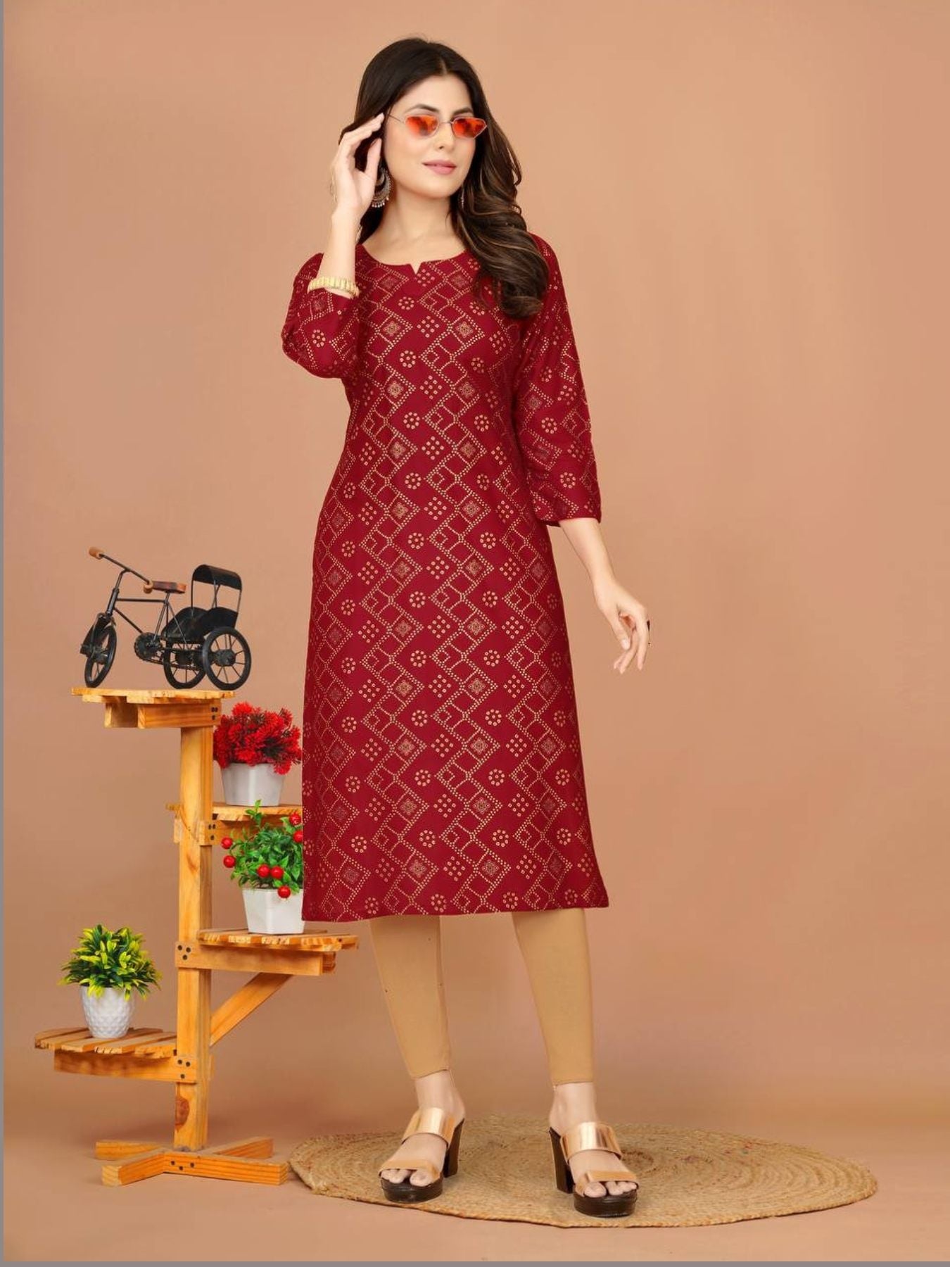 Women Printed Cotton Rayon A line Kurta - Femenica