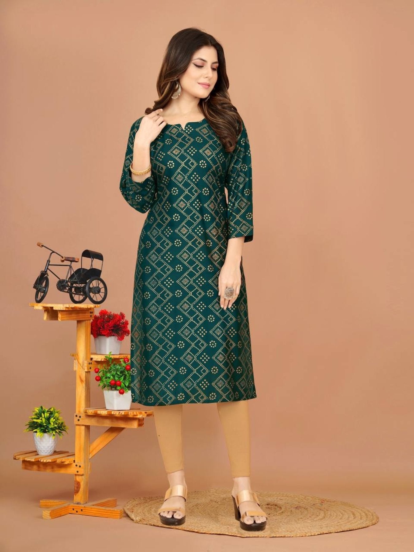 Women Printed Cotton Rayon A line Kurta - Femenica