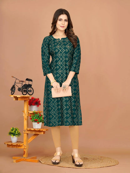 Women Printed Cotton Rayon A line Kurta - Femenica