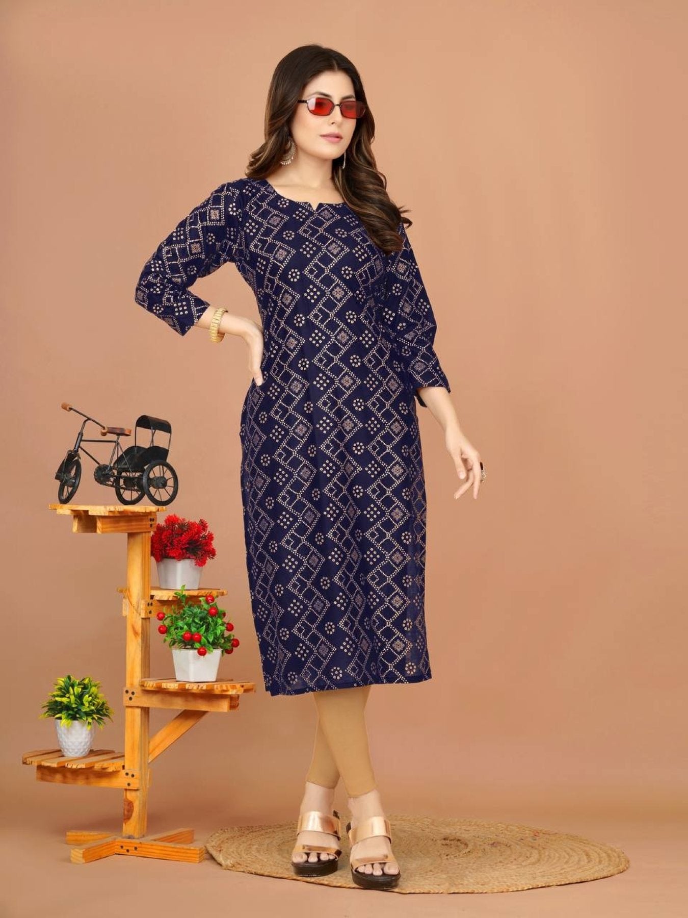 Women Printed Cotton Rayon A line Kurta - Femenica