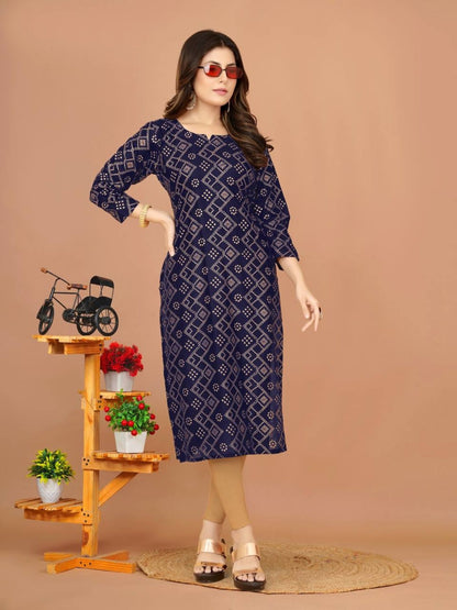 Women Printed Cotton Rayon A line Kurta - Femenica